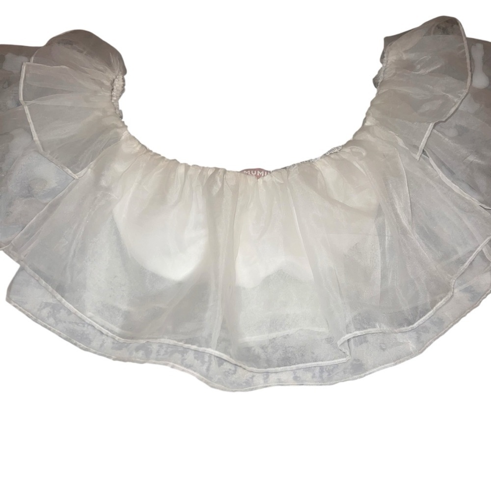 Show Me Your MuMu Russella Ruffle Top Sheer White Organza Crop Top Medium Bridal - Picture 3 of 11